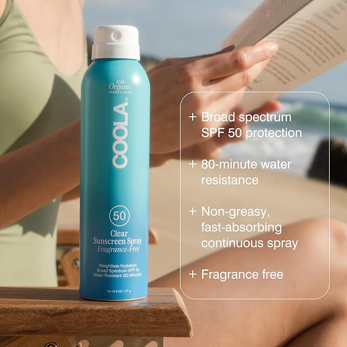 COOLA Organic Sunscreen SPF 50 Sunblock Spray, Dermatologist Tested Skin Care For Daily Protection, Vegan and Gluten Free, Fragrance Free, 6 Fl Oz (Pack of 2)