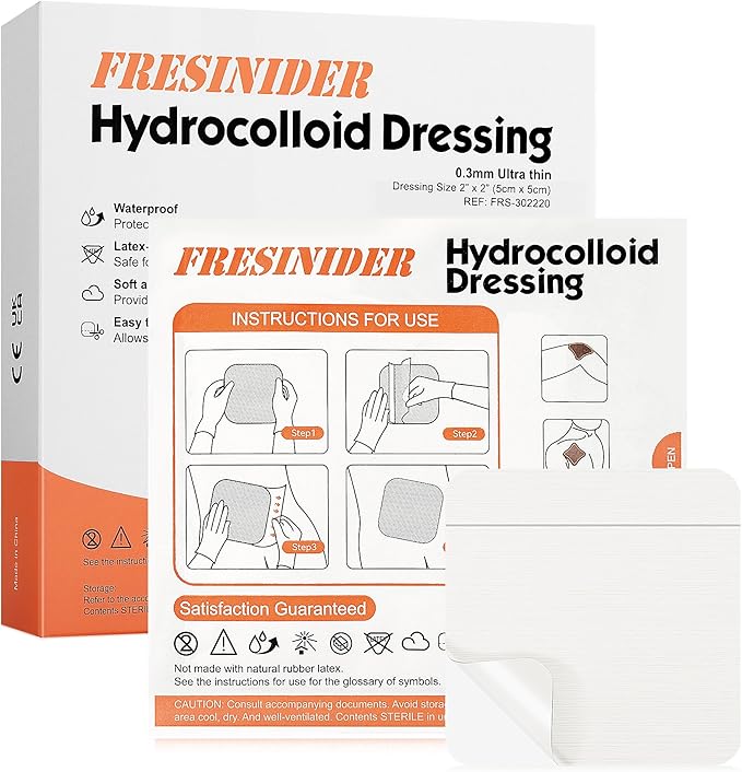 Hydrocolloid Wound Dressing 2" x 2" – 20 Pack Ultra Thin Self-Adhesive Bandages for Wound Care, Bed Sores, Acne, Blisters – Waterproof & Absorbent Hydrocolloid Patches for Faster Healing