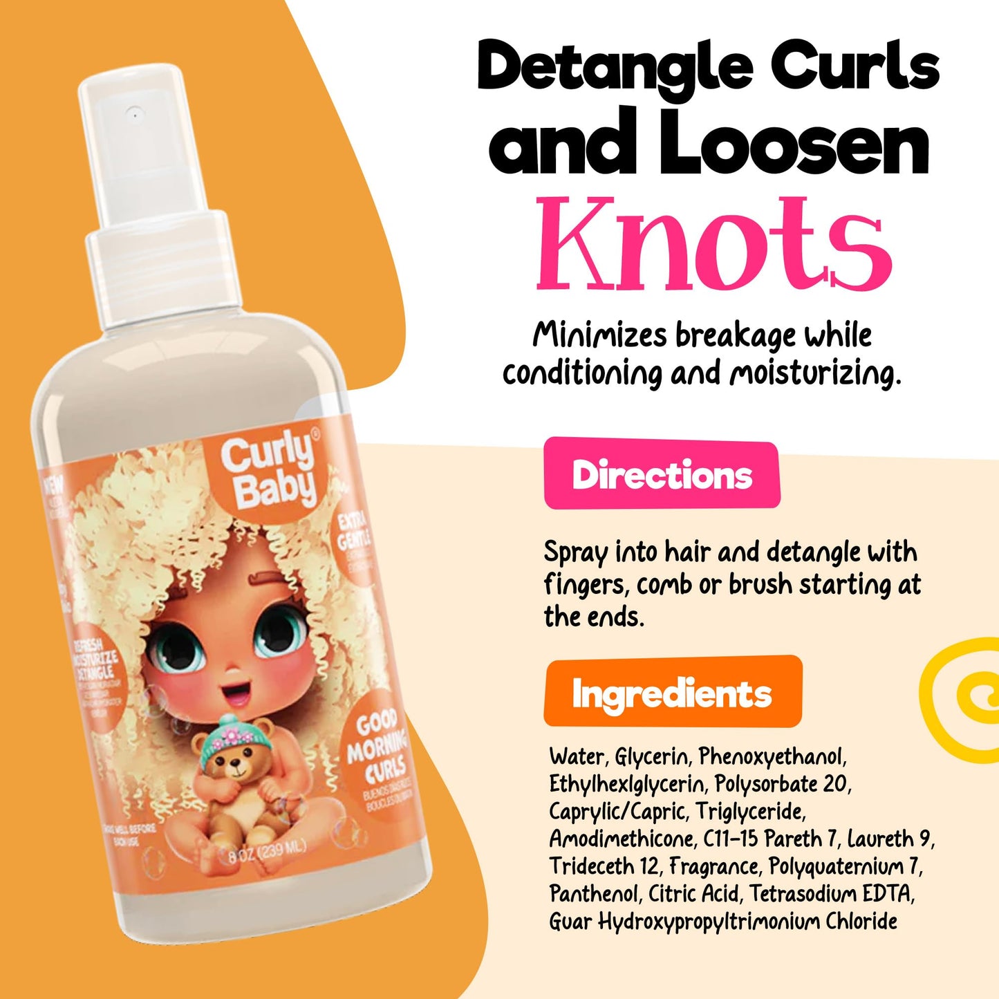 CurlyBaby Girl Bundle GM Curls – Tear-Free Shampoo, Moisturizing Conditioner Smoothie & 3-in-1 Good Morning Spray for Kids & Toddlers with Curly Hair – Daily Haircare, Hydrating, Growth-Friendly Set