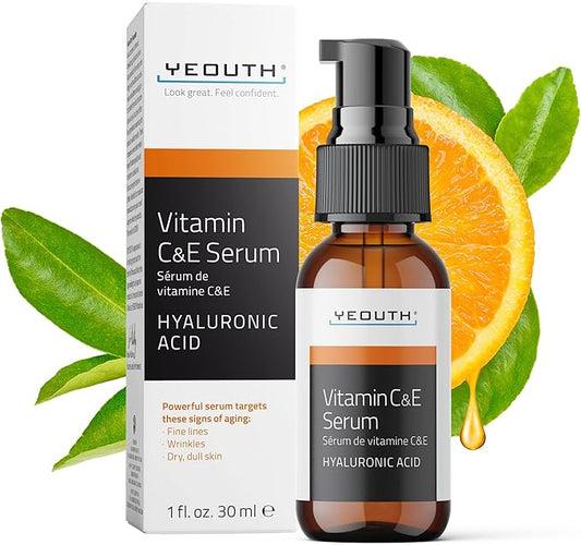 YEOUTH Vitamin C Face Serum with Hyaluronic Acid, Hydrating Vitamin C Serum for Face, Targets the Appearance of Dull Spots 1oz