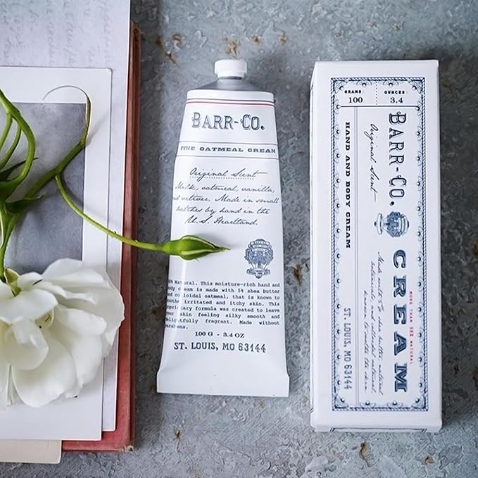 BARR-CO. Original Scent Shea Butter Hand Cream for Women & Men - Tranquil Milky Oat, Vanilla & Vetiver Hand Moisturizer for Dry Cracked & Working Hands - Moisturizing, Smooth Repair Cream, 3.4 fl oz