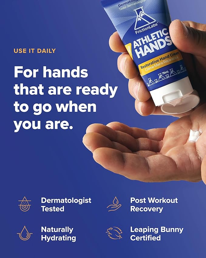 Friction Labs Athletic Hands - Daily Restorative Hand Cream for Active & Dry Skin - Derm Tested Non-Greasy Shea Butter Improves Elasticity & Resilience - Hand Salve for Athletes - Eucalyptus Scent