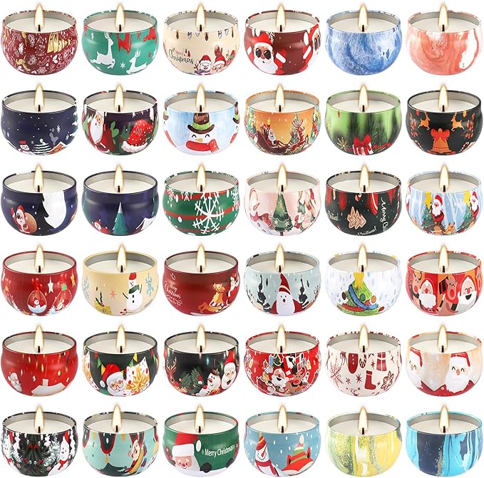 36Pack Christmasc Sets,Long Burning,2.5oz Natural Soy Wax with Essential Oils Decorative Aromatherapy Candles for Christmas，Thanksgiving Gift, Home Scented