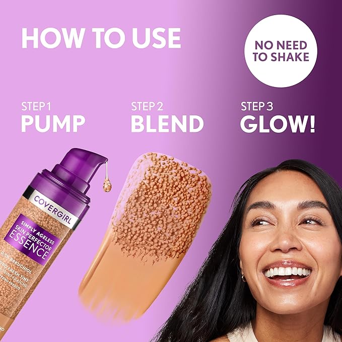 Covergirl Simply Ageless Skin Perfector Essence Foundation, 70 Vegan Formula, 1.0oz