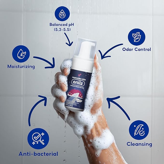 Masculine Foam Amorous | 3-Barrier Intimate Protection | Gentle Intimate Wash for Men | pH Balanced | Natural Ingredients | Warm & Attractive Fragrance | Removes Sweat, Bad Odor 3.38 fl. oz