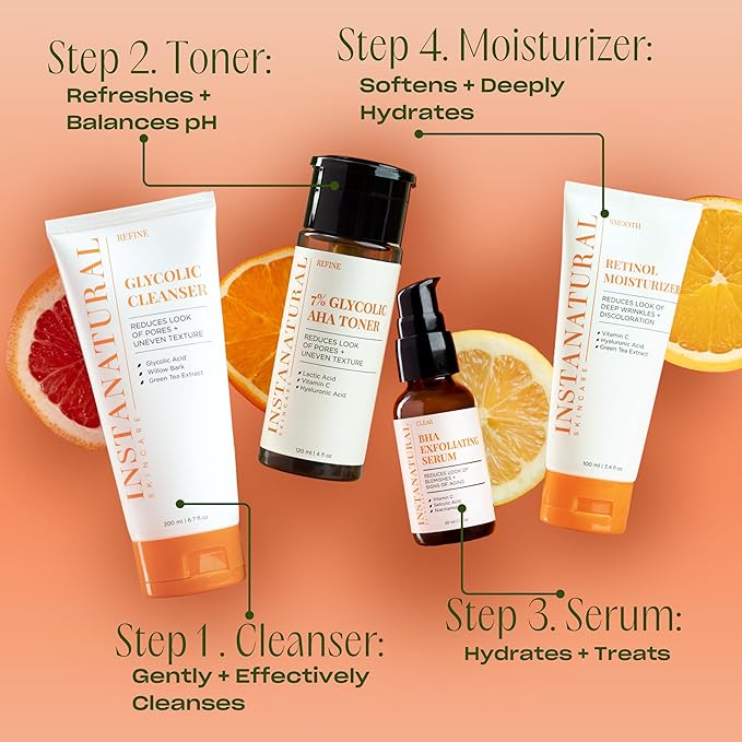 Glycolic Facial Cleanser - Wrinkle, Fine Line, Age Spot, Acne & Hyperpigmentation Exfoliating Face Wash - Clear Skin & Pores - Glycolic Acid, Organic Extract Blend & Arginine - InstaNatural - 6.7 oz