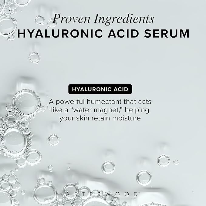 Asterwood Hyaluronic Acid Serum for Face - Plumping, Anti-Aging, Hydrating - Fragrance-Free - 8 Fl Oz