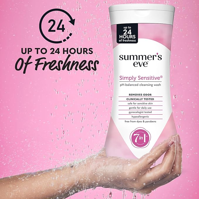 Summer's Eve Simply Sensitive Daily Gentle All Over Feminine Body Wash, Removes Odor, Feminine Wash pH Balanced, 15 fl oz, 3 Pack