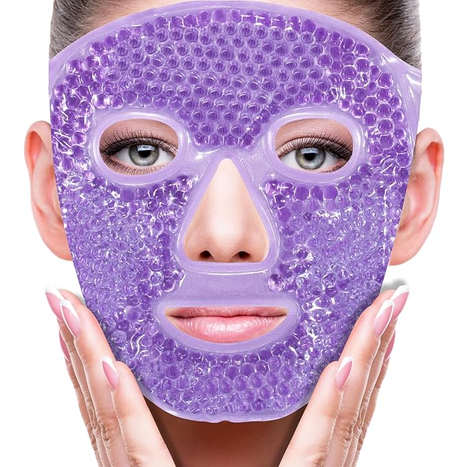 ZNÖCUETÖD Face Eye Mask Ice Pack for Reducing Puffiness, Bags Under Eyes, Puffy Dark Circles, Migraine,Hot/Cold Pack with Soft Plush Backing (Purple #22)