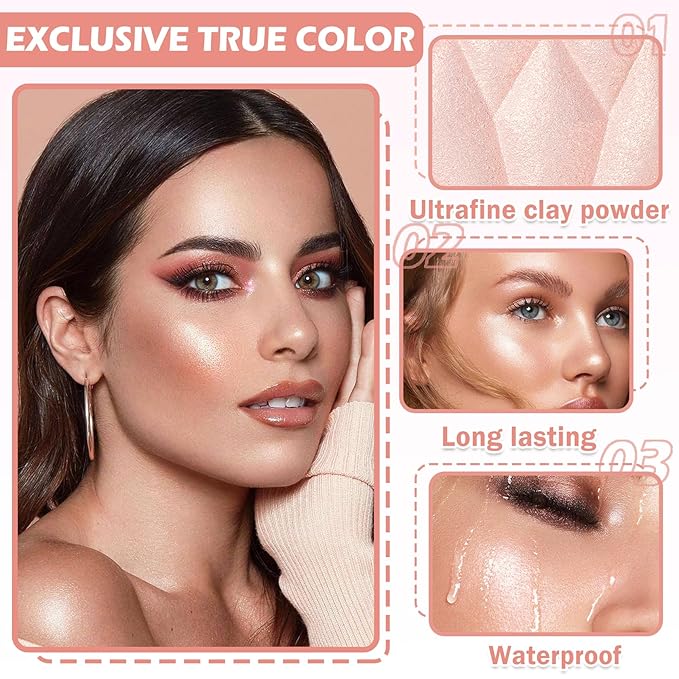 2PCS Fairy Pink Highlighter Makeup Palette Face Powder