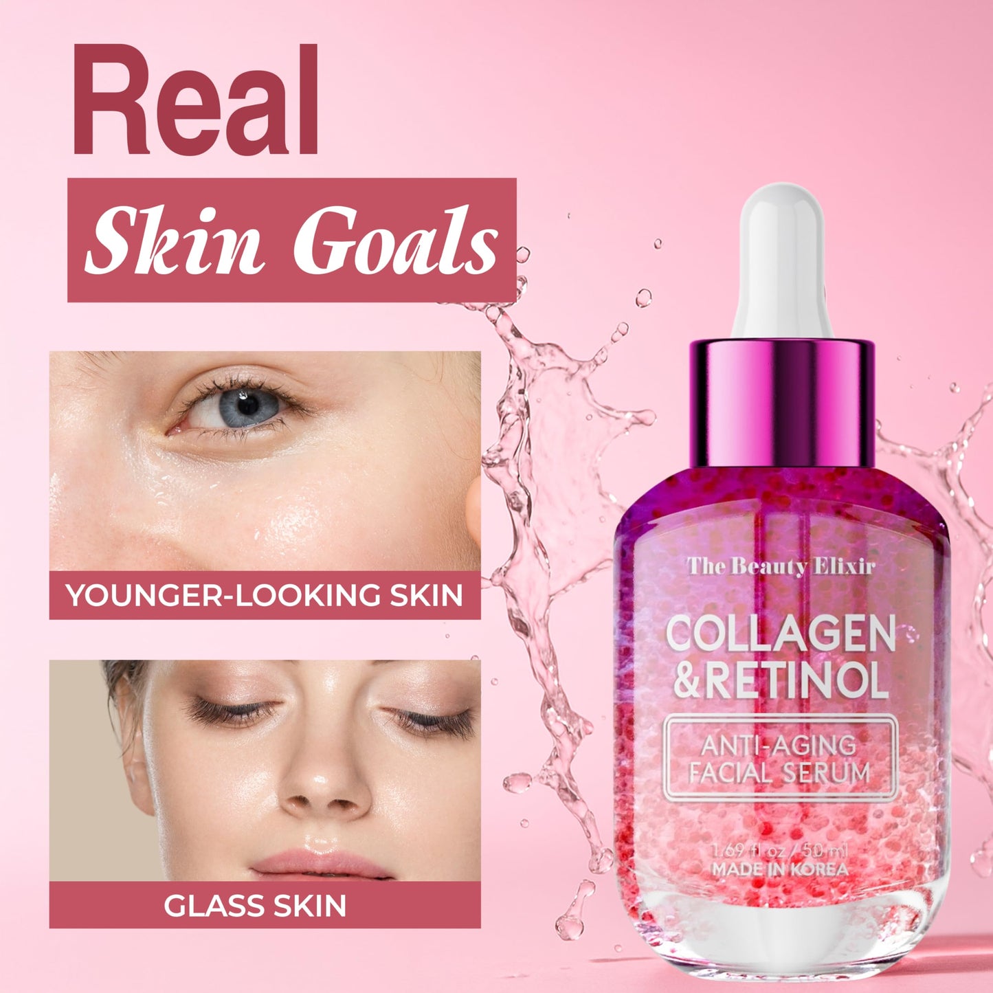 The Beauty Elixir Collagen & Retinol Serum For Face - Ultra Hydrating, Restores, Smooths & Reduces Wrinkles - Dermatologist Tested, Natural Ingredients, Clean Beauty - Korean Skin Care - 1.69 Fl. Oz