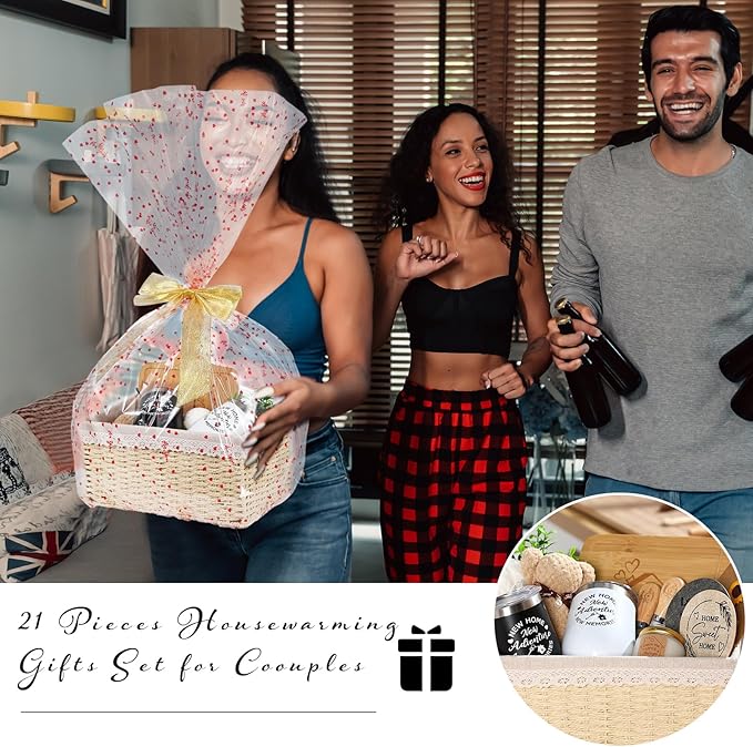 House Warming Gifts Basket 21 Pieces Housewarming Gift for New Apartment Closing Gifts for Buyers Couples Women Men New Homeowners Gift Ideas Set(Home,Beige)