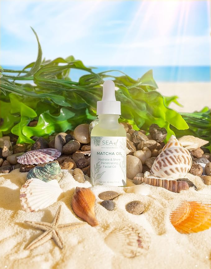 Sea-El Matcha Face Oil Skincare - Hydrating Glow Green Tea & Sea Kelp Facial Oil Blend - Calming & Deeply Penetrating Antioxidant-Rich Moisturizer for Women & Men, Vegan, All Skin Types - 1 Fl Oz