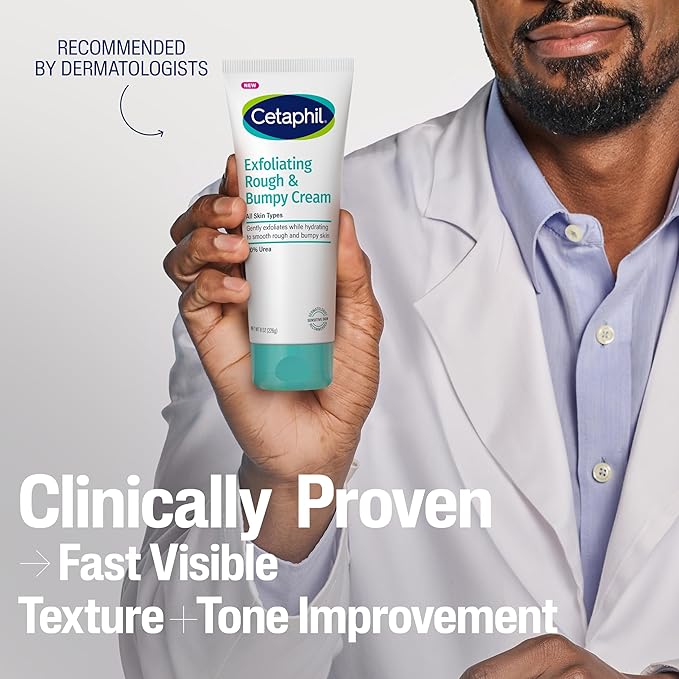 CETAPHIL Exfoliating Rough & Bumpy Cream, Lightweight Cream for All Skin Types, 8 oz Tube, 20% Urea, Gently Exfoliates, Refines Skin Texture, Dermatologist Recommended Brand