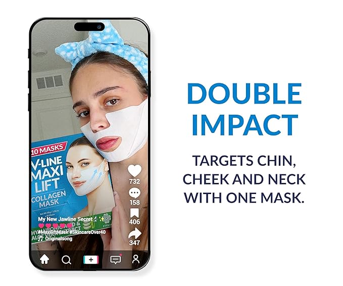 Stylia MaxiLift V-Line Lifting Collagen Face Mask – Enhanced Double Chin Reducer – Jawline Shaper Face Lifting Masks – Firming Neck Lift Collagen Mask – Chin Strap for Sleeping – Hyaluronic Aloe 5PC