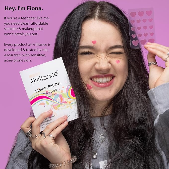 Frilliance Pink Heart Shaped Hydrocolloid Acne Pimple Patches for Zits and Blemishes (36 Count, 2 Sizes) Spot Treatment Stickers for Face & Skin, Vegan and Cruelty Free