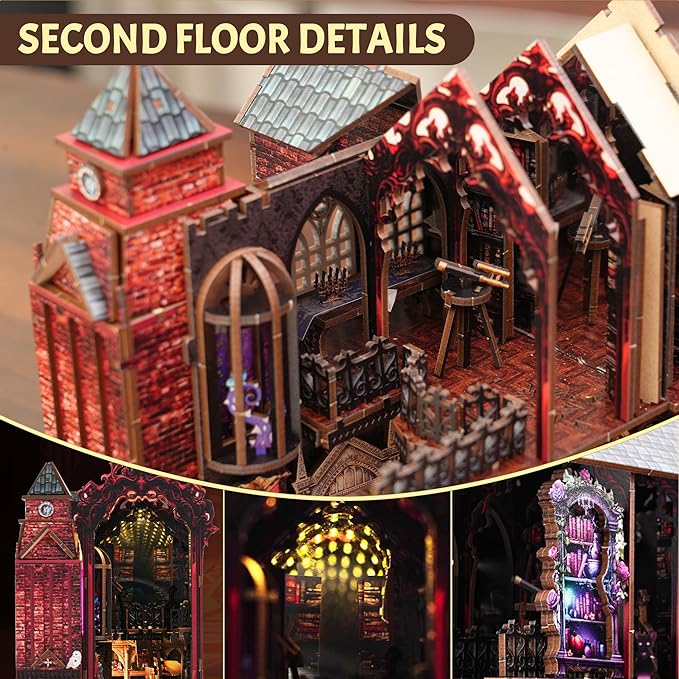 Book Nook Kit, DIY Miniature House Dollhouse Crafts Kit for Adults and Teens, Magic Castle 3D Wooden Puzzle Booknook Build Bookshelf Decor, Gifts for Family and Friends（Arcane Sprire）