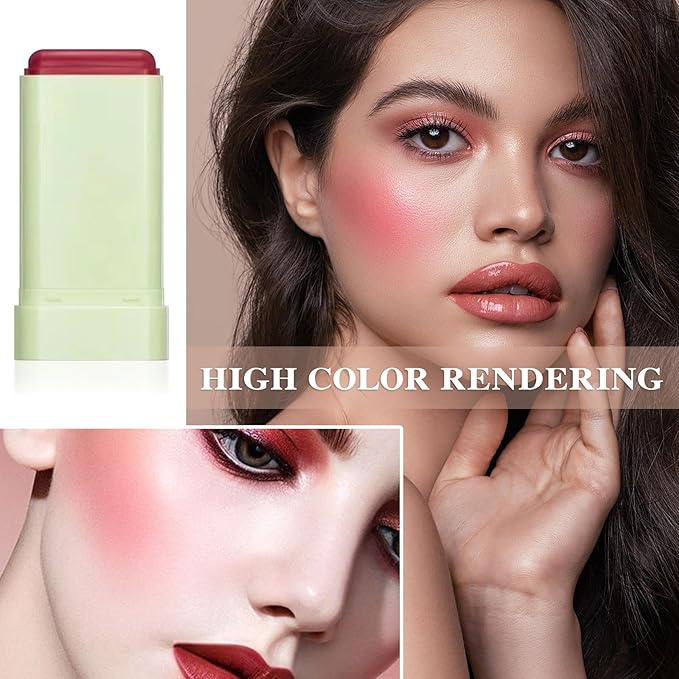 Cream Blush Stick with Brush,Waterproof Multi Cream Blush Skin B