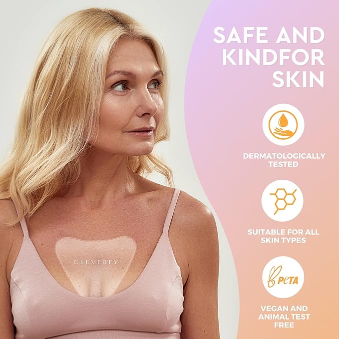 Cleverfy Silicone Chest Wrinkle Pads for Décolleté - 2-Pack of V-Shape Reusable Anti-Wrinkle Patches