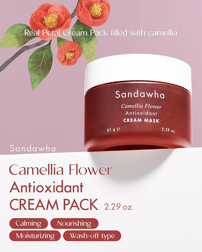 SKINCURE Camellia Flower Cream Mask - Korean Skincare Antioxidant, Petal-Infused Wash-Off Facial Mask, Anti-Aging & Hydrating Treatment for Dry and Rough Skin, 2.3 fl. oz.