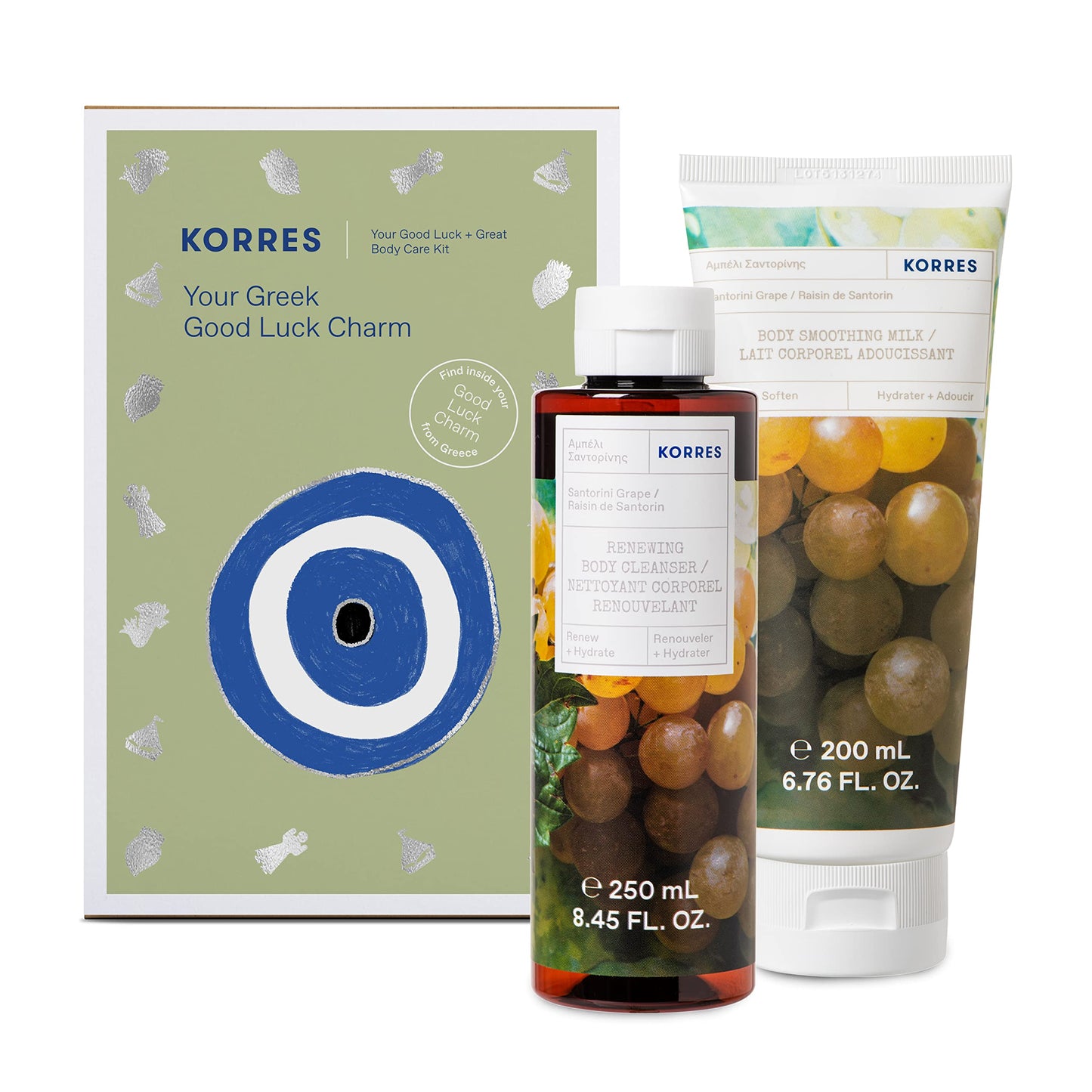 KORRES Santorini Grape Body Care Collection, 2-Piece Shower Gel & Body Butter Set with Body Cleanser & Smoothing Body Milk, Hydrating Body Wash & Lightweight Lotion, Daily Skincare for Women & Men