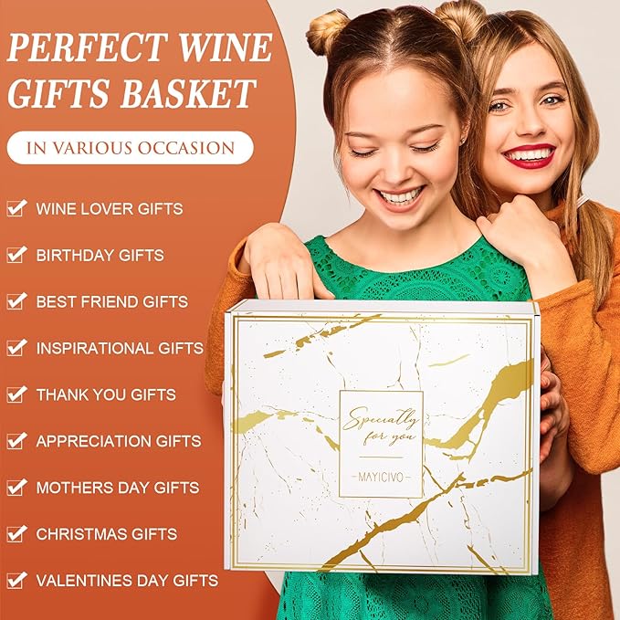 Birthday Christmas Gifts for Women Men - Wine Gift Baskets Christmas Gifts For Mom, Women, Friend, Wine Lovers, Self Care Package, Insulated Wines Tote Bag Carrier w/ Tumblers & Wines Accessories Set