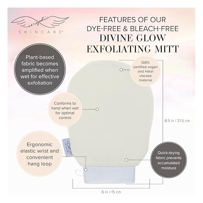 Seraphic Skincare Divine Glow Exfoliating Mitt (2pcs) – 100%, Dye-Free, Bleach-Free Vegan Viscose Korean Exfoliating Glove – Body Exfoliator for Self-Tan Removal & Keratosis Pilaris