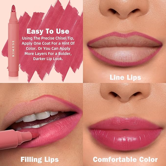 KIMUSE Lip Stain Tip Marker Set, Long Lasting Long