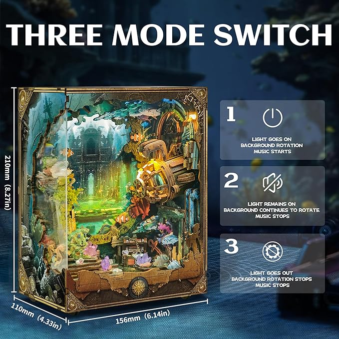 DIY Book Nooks - Deep-Sea Submarine Adventure Miniature House Kit | Rotating Background, LED Lights, Touch Control, Self-Assembly Craft Model Kits for Gifting & Decor - Discover Atlanta