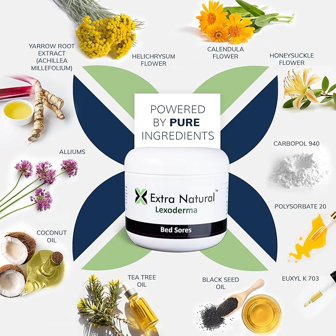 Extra Natural Lexoderma Soothing Skin Protectant Barrier Cream - Fast Acting Advanced Herbal Topical to Help Soothe Bed Sores & Pressure Sores - 4 Ounces
