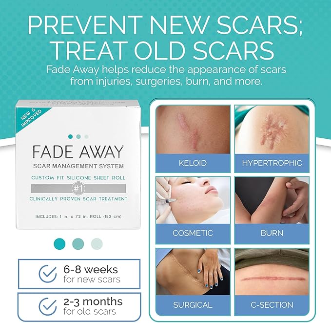 Fade Away Scars - Original Silicone Scar Sheeting Roll- Custom Size Medical Grade- Effective Silicone Scar Sheets, Strips and Patches for Scars, Surgical Scar Tape, Silicone Scar Sheets.