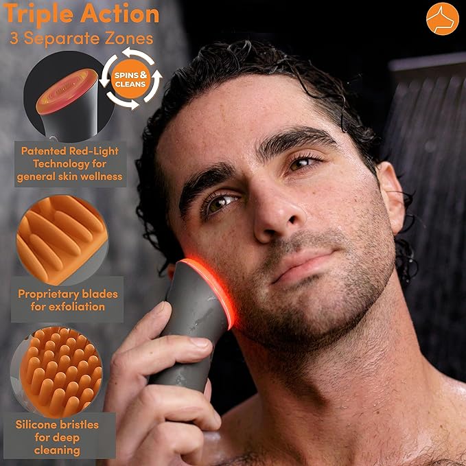 Dogface Deluxe Kit – Men’s Red Light Facial Brush with Silicone Bristles, Hyaluronic Acid, Retinol Night Serum, Technobrush, Wakeup Gel, Day Boom, Night Boost - Free Shower Caddy