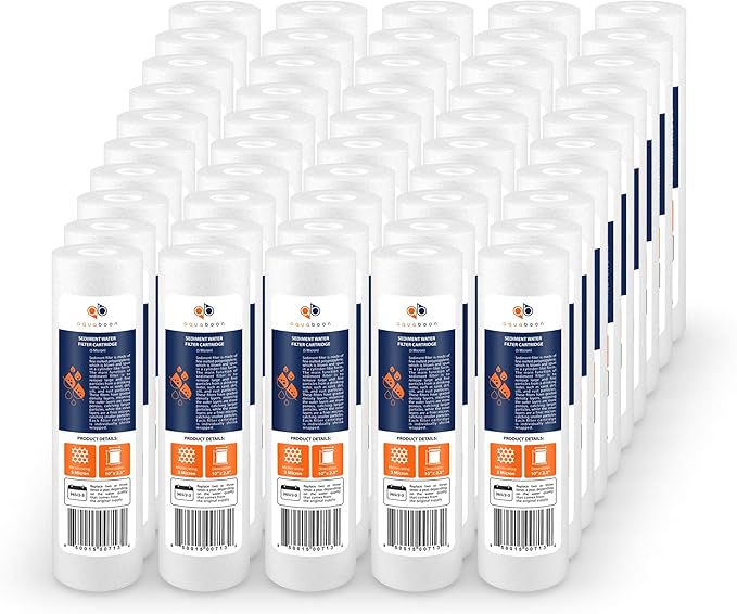 Aquaboon 5 Micron 10 x 2.5 Sediment Filter - Whole House Water Filter Replacement Compatible with Well Water Filters - P5, AP110, WHKF-GD05, 50 Pack