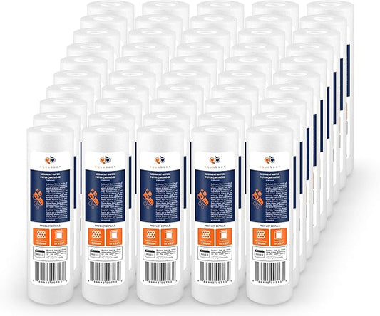 Aquaboon 5 Micron 10 x 2.5 Sediment Filter - Whole House Water Filter Replacement Compatible with Well Water Filters - P5, AP110, WHKF-GD05, 50 Pack
