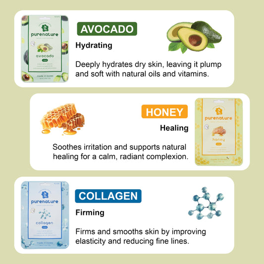 PB&Jay Purenature Hydrate and Calm Facial Mask - 12 Pack Acai Berry,Vita c,retinol and more, Made in Korea, Face Mask Skincare for Hydration, Skincare Face Mask, Moisturizing Mask for Sensitive Skin