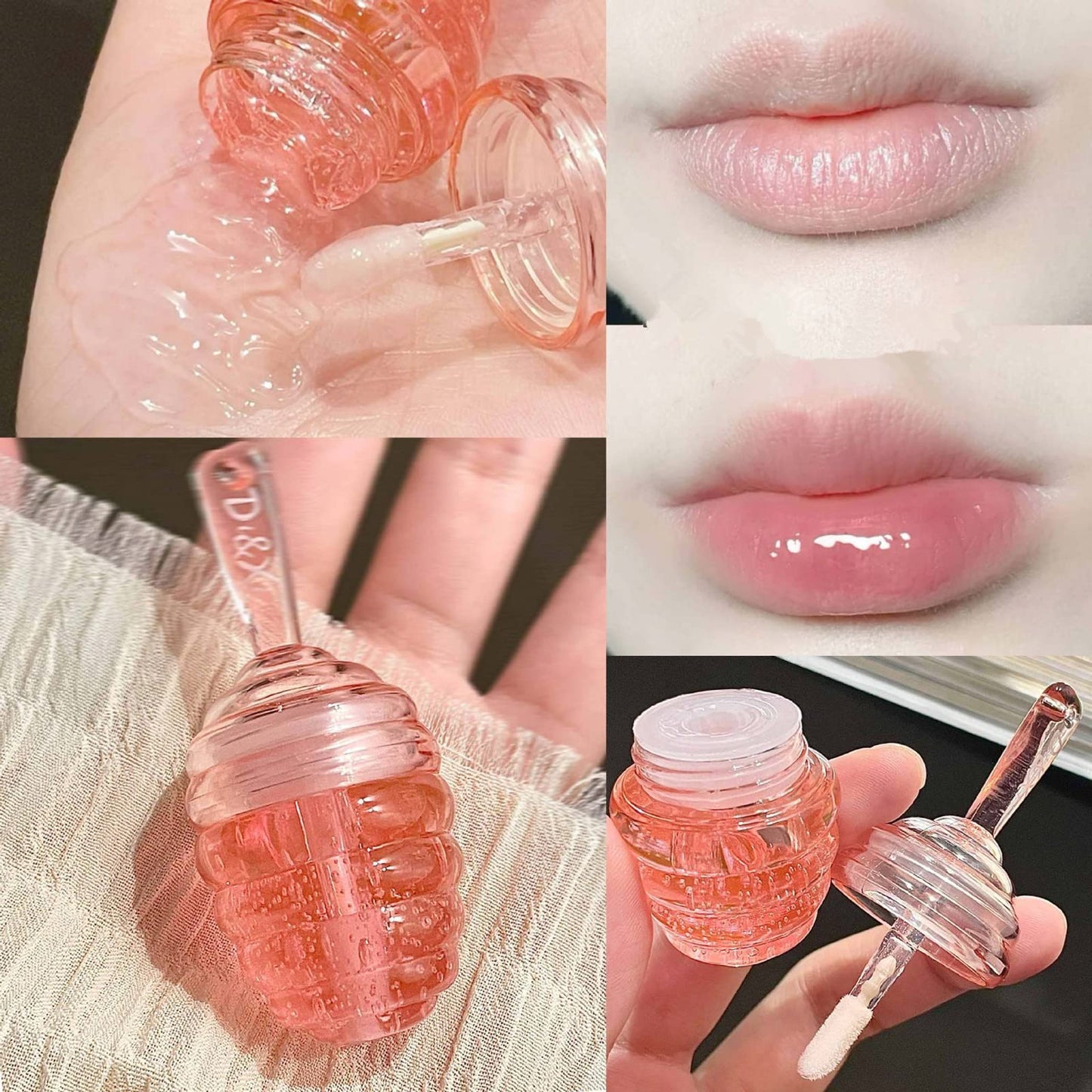 2PCS Small Peach & Honey Lip Oil & Mask: Moisturizing Day & Night Lip Sleeping Masks, Scrubs & Exfoliator