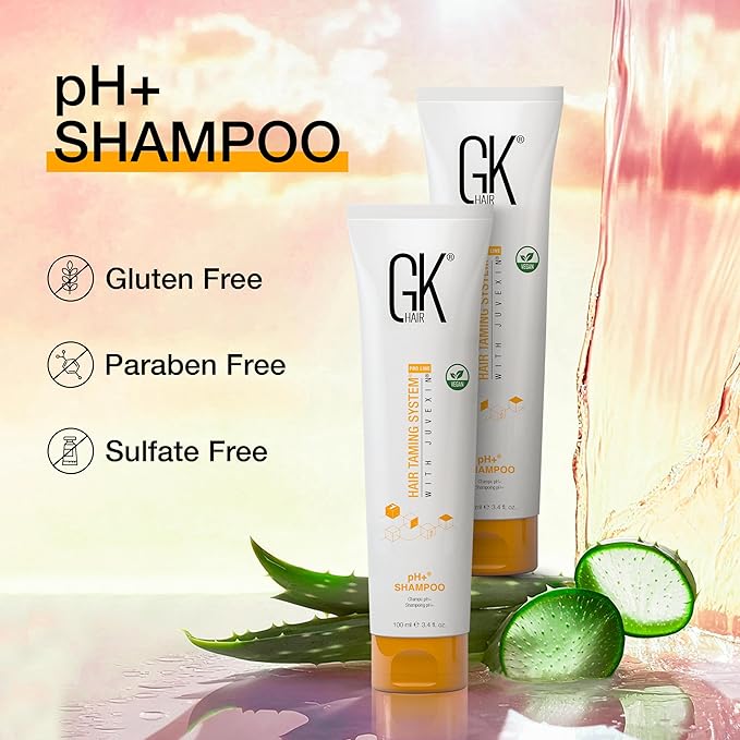 Global Keratin GK HAIR pH+ Pre-Treatment Clarifying Shampoo (3.4 Fl Oz/100ml) For Preps Hair Deep Cleansing,Removes Impurities -With Aloe Vera, Vitamins & Natural Oils All Hair Types Men and Women