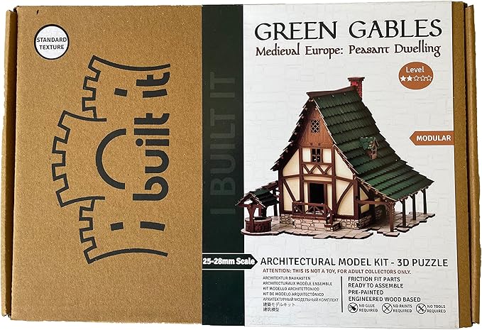 Green Gables P - 3D Wooden Puzzle - DIY 28mm Scale Model Building Kit for Adults - Creative Gift - Tabletop Miniature Terrain Kit - Realistic (Green Gables 14/4.8)