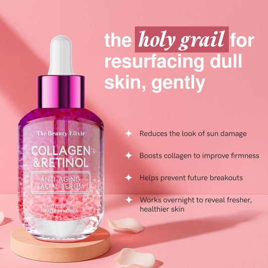 The Beauty Elixir Collagen & Retinol Serum For Face - Ultra Hydrating, Restores, Smooths & Reduces Wrinkles - Dermatologist Tested, Natural Ingredients, Clean Beauty - Korean Skin Care - 1.69 Fl. Oz