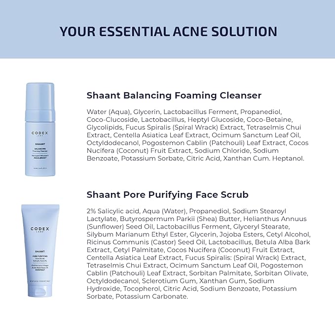 Codex Labs Shaant Deep Clean Duo, Balancing Foaming Face Cleanser (100ml) & Pore Purifying Face Scrub (100g) - Oil Control & Pore Minimizer - For Acne Prone Skin, All Skin Types