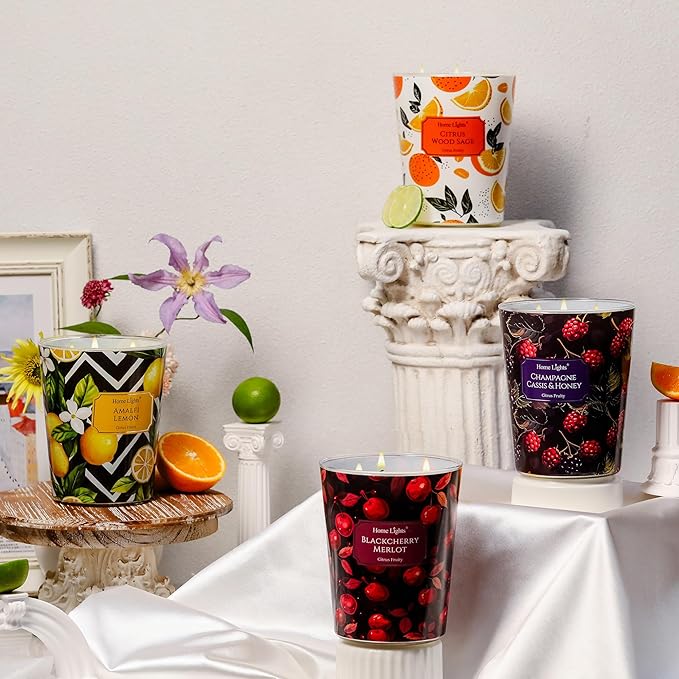 HomeLights Soy Wax Candles for Home Scented, 3-Wick Candles in Blackcherry Merlot Scented, Aromatherapy Candles Gift for Parties, Relaxing, Eclectic Mixed Styles, 34oz