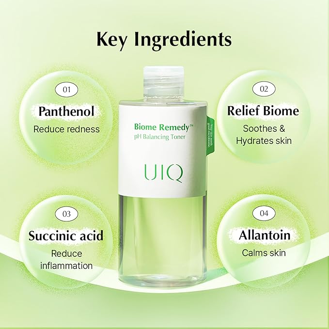 UIQ Biome Remedy pH Balancing Toner 10.14 fl. oz., Korean Skincare - Exfoliating Soothing PH Balancing Toner for Sensitive Skin