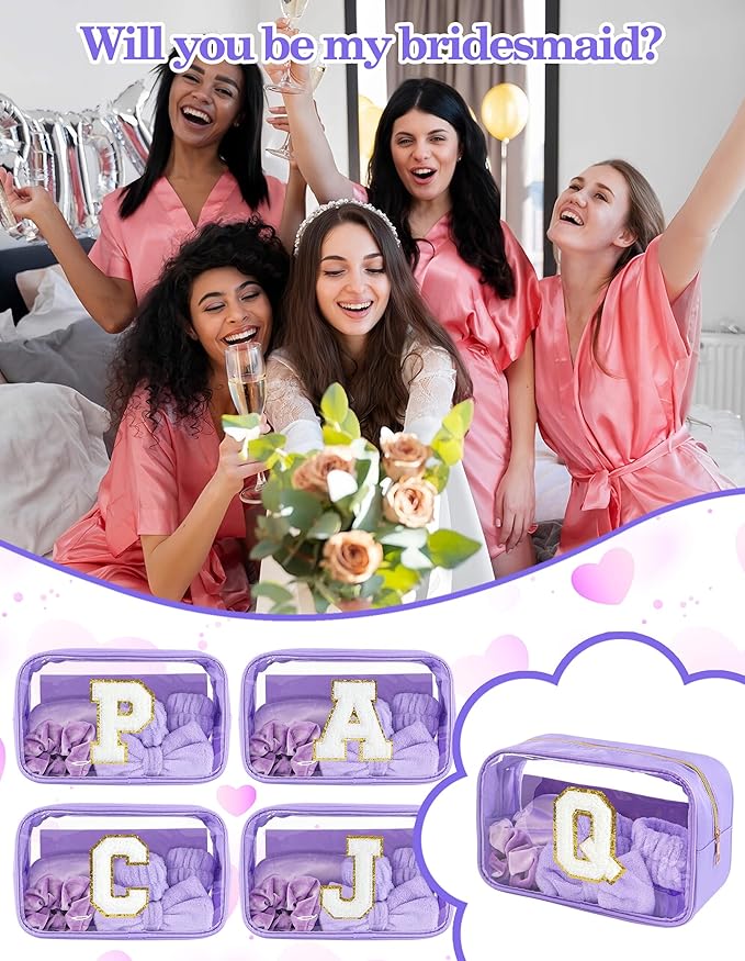 Gift Sets for Women, Initial Makeup Bag with Makeup Brush Set Bachelorette Party Favors, Purple Spa Kit with Skincare Headbands Wrist Bands Sleepover Party Supplies Gifts for Teen Girls Bridesmaid Q