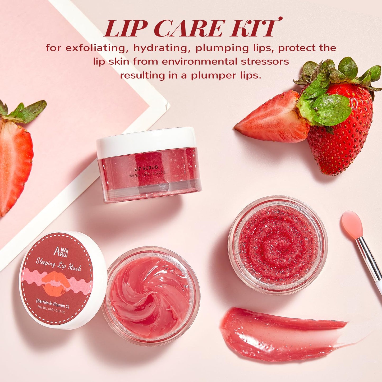 Lip Scrub & Lip Mask Set, Lip Sleeping Mask, Overnight Treatment Lip Care Products, Holiday Gift Set for Girls, Moisturize & Nourish, Dry Cracked Lips, Intense Hydration with Vitamin C