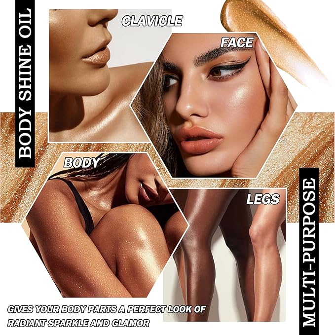 Body Shimmer Oil,Shine Glitter Body Luminizer Glow,Long Lasting