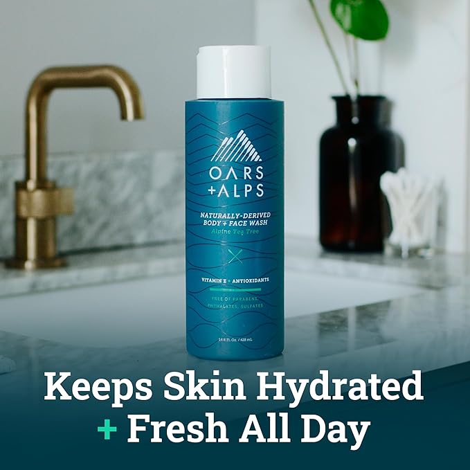 Oars + Alps Men's Moisturizing Body and Face Wash, Skin Care Infused with Vitamin E and Antioxidants, Sulfate Free, Alpine Tea Tree, 1 Pack