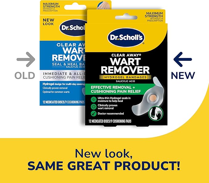 Dr. Scholl’s Clear Away Wart Remover Hydrogel Bandages for Fingers and Toes - Clinically Proven Effective Wart Removal and Cushioning Pain Relief, Comfortable Multi-Day Coverage Patches