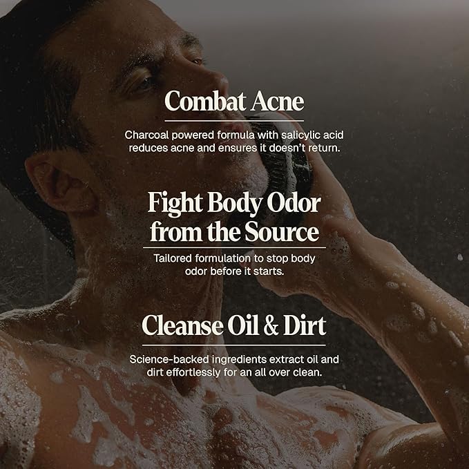 Black Wolf Salicylic Acid Body Wash for Men, 1 Liter - Acne Body Wash - Charcoal Helps Reduce Acne Breakouts & Cleanse Your Skin - Full Coverage & Deep Clean Treatment - Men's Bodywash
