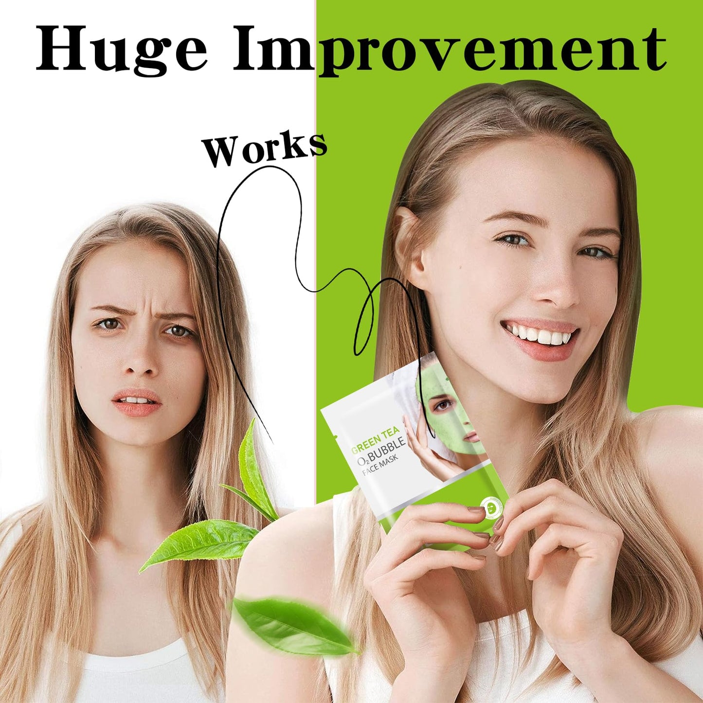 10 Pack Green Tea O2 Bubble Face Masks Sheet, Bubble Facial Mask, Foaming Face Mask, Purifying Facial Mask for Acne and Pores, Moisturizing Spa Face Masks Skincare, Brightening Beauty Masks