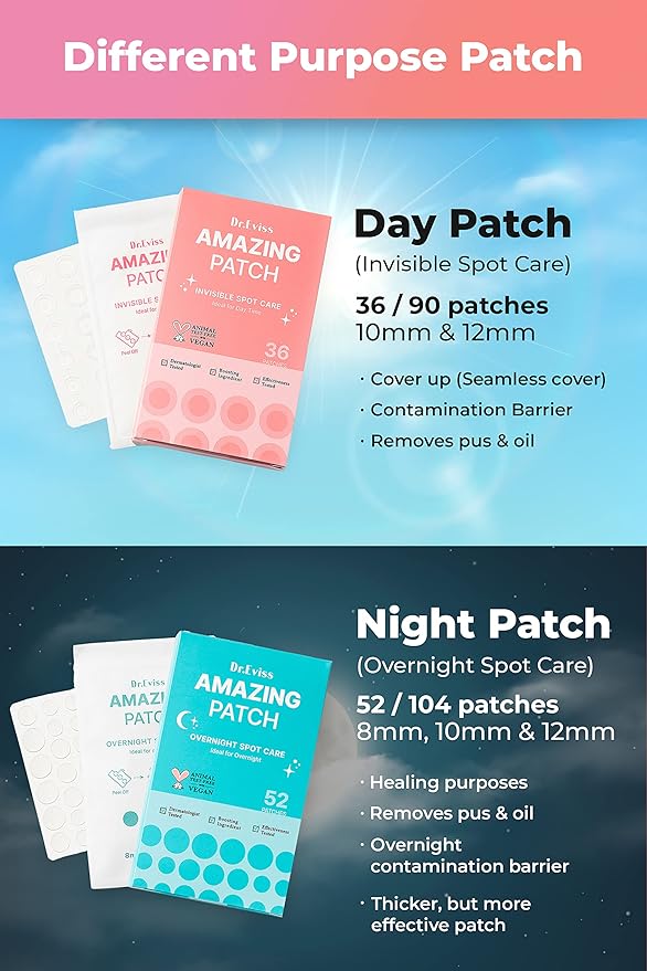 Amazing Patch - Korean Skin-tech Pimple Patch Invisible Spot Cover Over Night, Acne Patches for Face, Zit and Blemish Spot - 52ea
